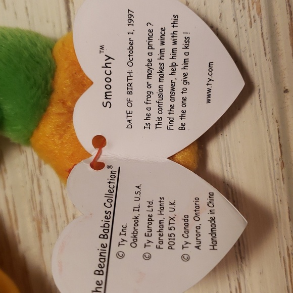 Vintage Pair Ty Beanie Babies Smoochy the Frog '97 & Seaweed the Otter '96 NWT - Picture 3 of 11